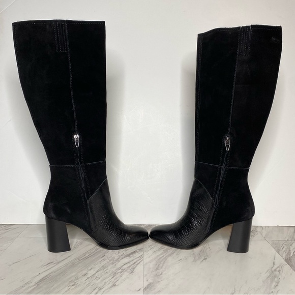 Dolce Vita Fynn Black Suede Crocodile Embossed Leather Heeled Tall Boot 7 1/2 - Picture 5 of 15